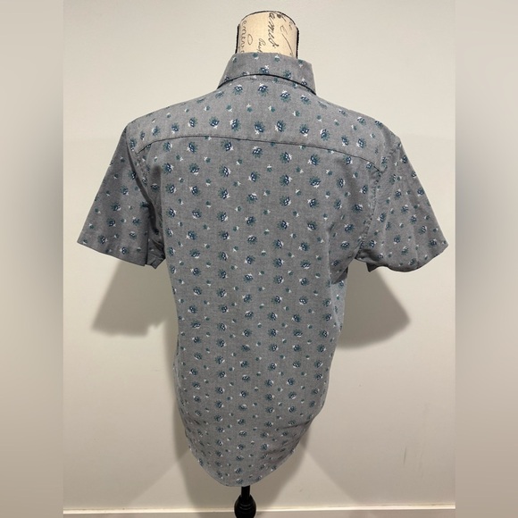 RVCA “That'll Do Floral” Stretch Short Sleeve Shirt Size Small Slim Fit Blue - Picture 5 of 11